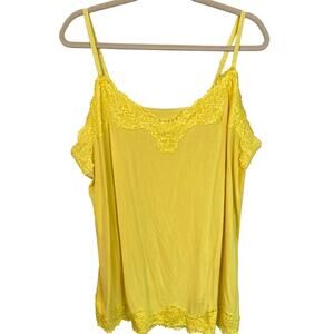 Lane Bryant Womens 22/24 Y2K Yellow Lace Trim Stretch Cami Top Layering Fairy
